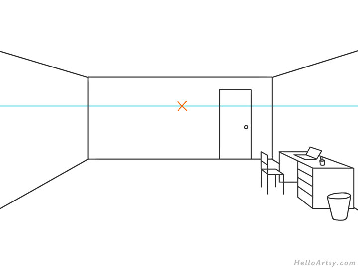 720x540 One Point Perspective Drawing Step - Room Drawing