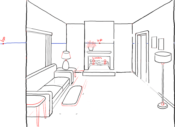 700x506 How To Draw A Room With Perspective Drawing Tutorial Of A Living - Room Line Drawing