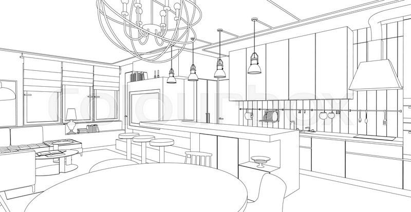 800x413 Interior Vector Drawing Architectural Stock Vector Colourbox - Room Line Drawing