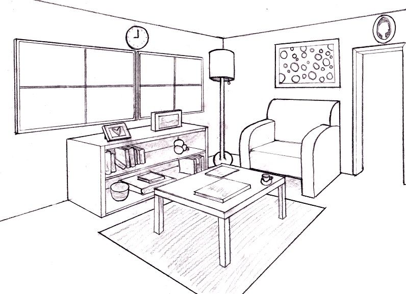796x577 Tutorial Cue In Drawing - Room Line Drawing