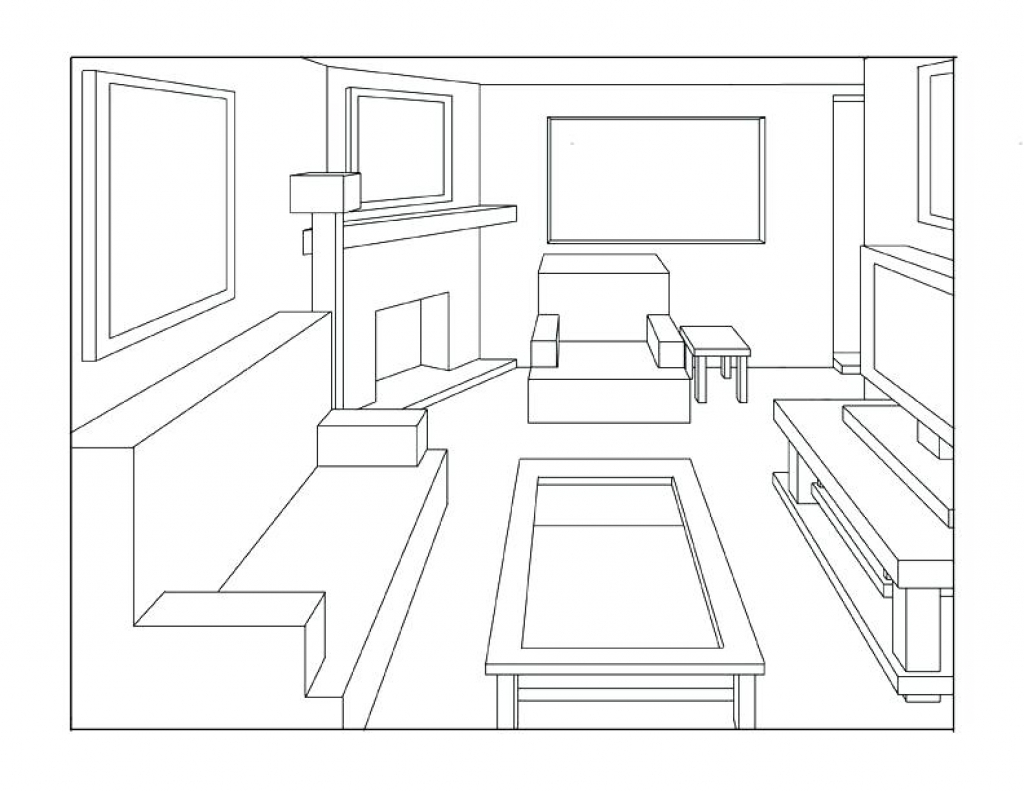 1024x791 Drawing Of Living Room In One Point Perspective - Room Perspective Drawing