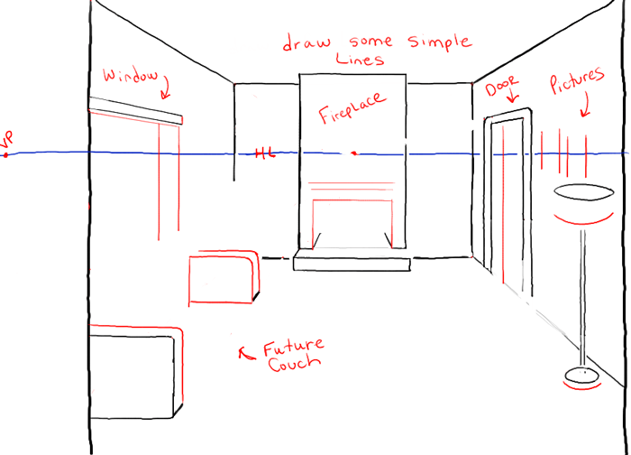 700x504 How To Draw A Room With Perspective Drawing Tutorial Of A Living - Room Perspective Drawing
