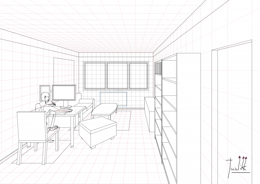 1024x724 Point Perspective Worlds On Paper - Room Perspective Drawing