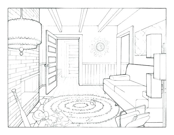 735x569 One Perspective Drawing Living Room - Room Perspective Drawing
