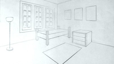 402x226 One Point Perspective Kitchen Drawing - Room Perspective Drawing