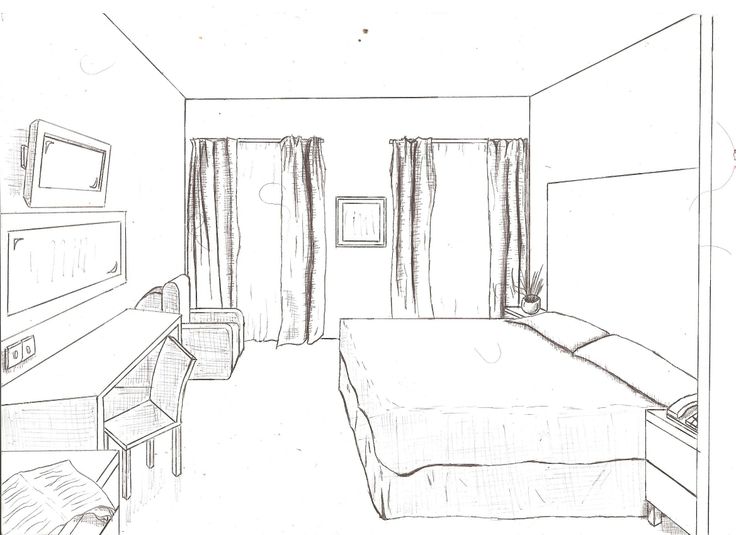 736x535 Simple Bedroom Drawing Ayoqq Simple Bedroom Drawing With House - Room Perspective Drawing