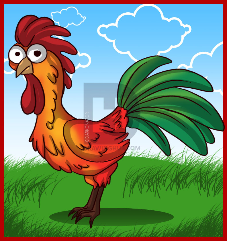 792x840 how to draw a cartoon rooster, step - Rooster Cartoon Drawing
