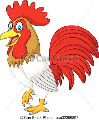 387x470 vector illustration of cartoon funny chicken rooster isolated - Rooster Cartoon Drawing
