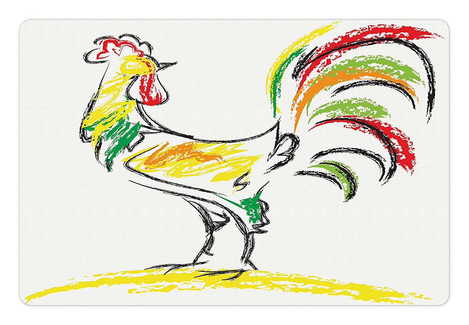 1500x1040 lunarable gallus pet mat for food and water, rooster - Rooster Chicken Drawing