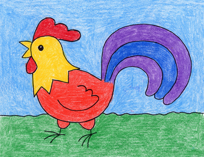 650x502 draw a rooster art projects for kids - Rooster Drawing