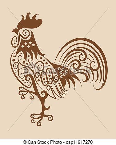 377x470 vintage rooster ornament rooster drawing with curl ornament - Rooster Drawing