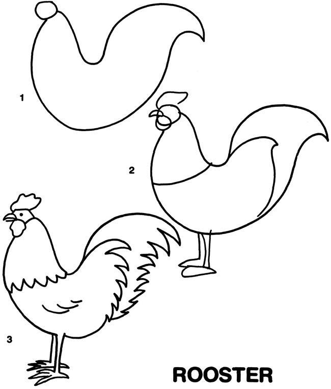 650x765 A Rooster How To Draw Tutorials Drawings - Rooster Drawing Easy
