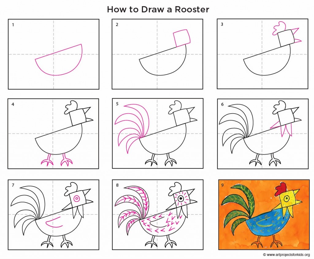 1024x846 Abstract Rooster Art Projects For Kids - Rooster Drawing Easy