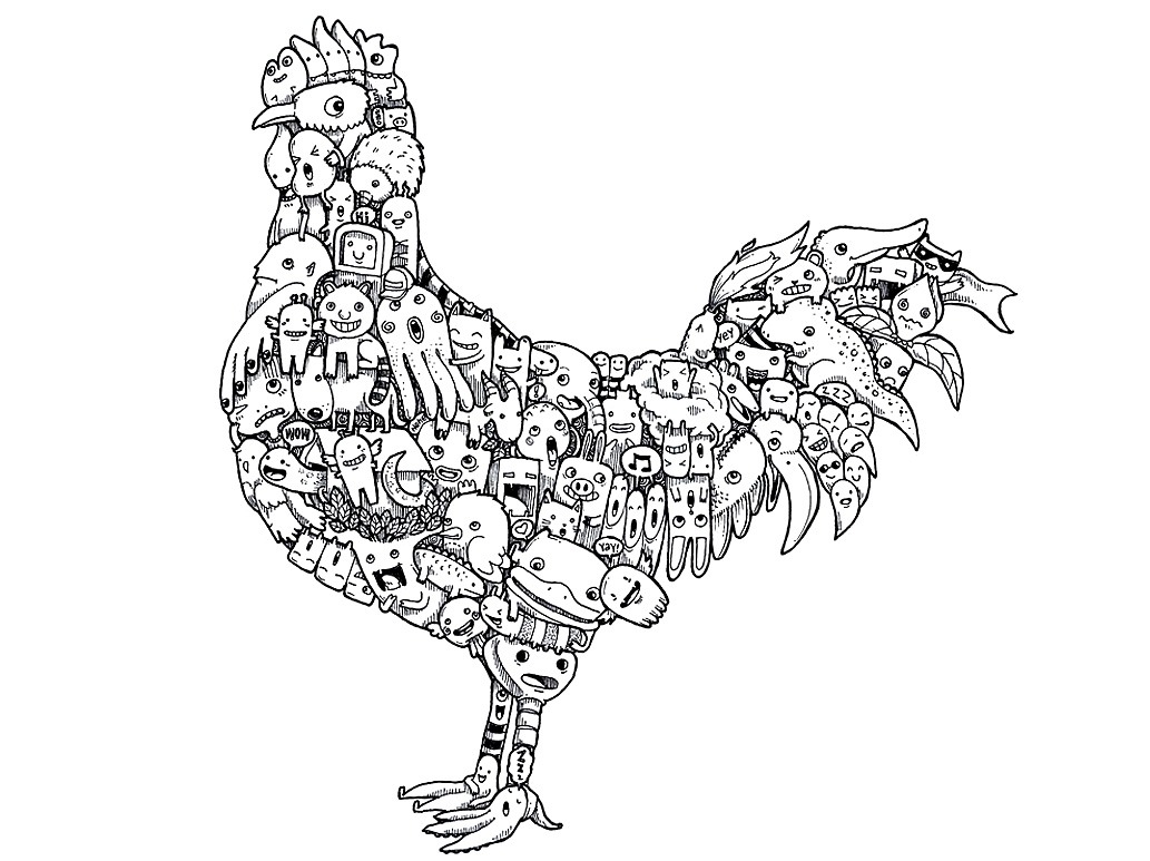 1033x773 Drawings Archives Rooster - Rooster Drawings Images