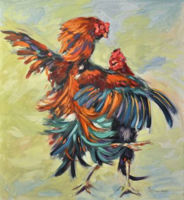 375x407 rooster fight - Rooster Fight Drawing