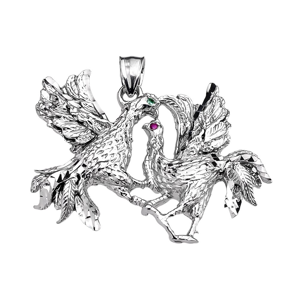 1000x1000 sterling silver fighting roosters pendant - Rooster Fight Drawing