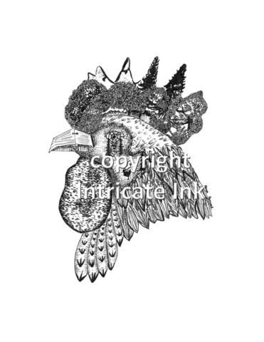371x480 Rooster Head Ink Drawing - Rooster Head Drawing
