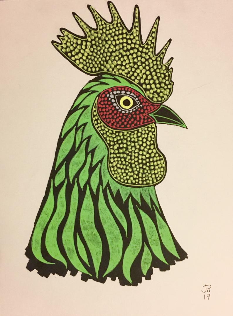 794x1078 Rooster Drawing Original Hand Drawn Etsy - Rooster Head Drawing