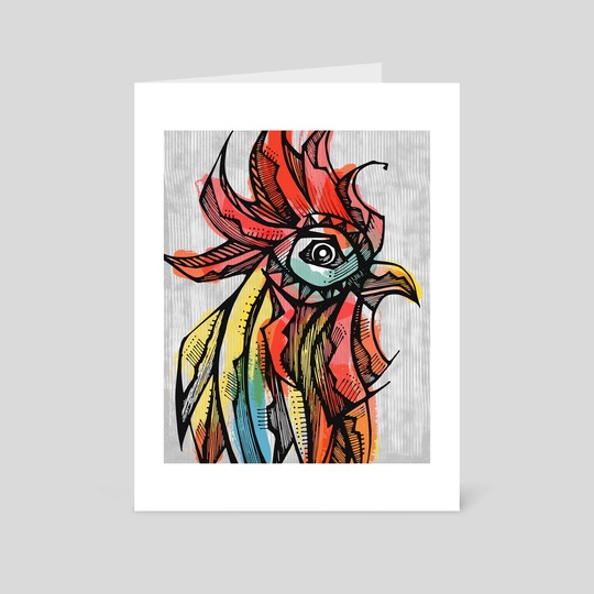 540x540 Rooster Head Ink Drawing, An Art Card - Rooster Head Drawing