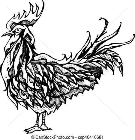 450x467 Rooster Head Ink Drawing Hand Drawn Vector Illustration - Rooster Head Drawing