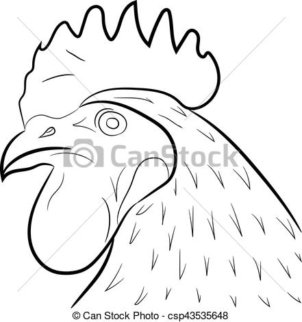 441x470 Rooster Head Vector Illustration Contour - Rooster Head Drawing