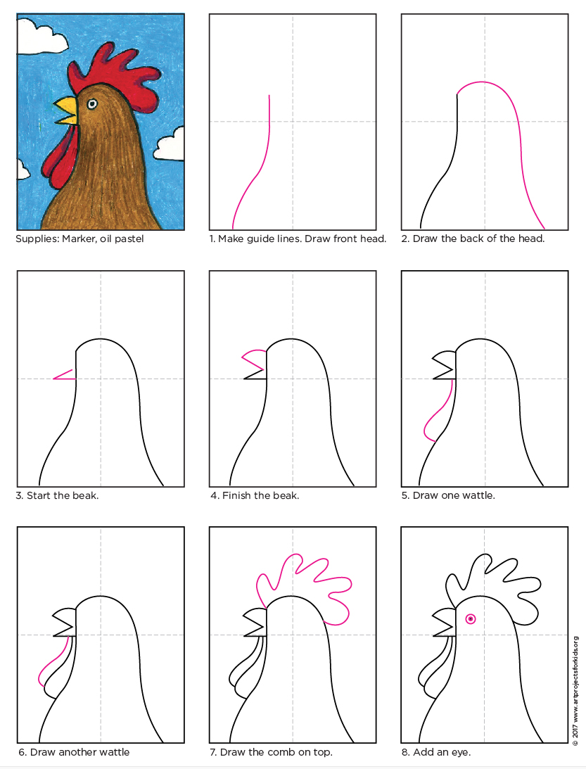 833x1093 Simple Rooster Drawing Art Projects For Kids - Rooster Head Drawing