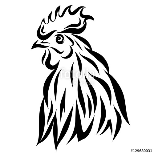 500x500 Vector Illustration With Black Rooster Head Isolated On White - Rooster Head Drawing