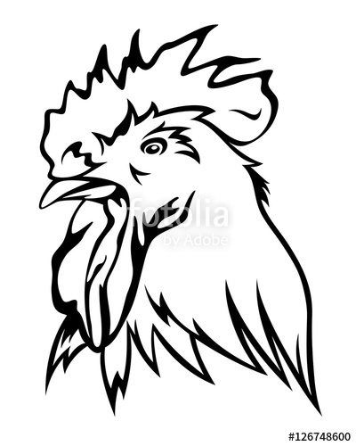 400x500 Rooster Head Black And White Vector Design Stock Image - Rooster Head Drawing