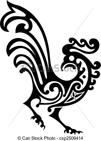 338x470 Illustration Of Ornamental Rooster - Rooster Line Drawing
