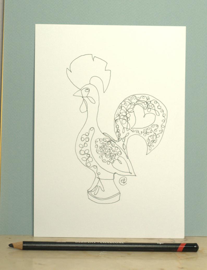 794x1033 original continuous one line drawing portugal galo de barcelos etsy - Rooster Line Drawing