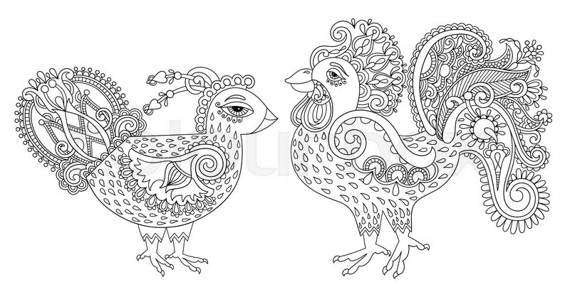 800x421 Original Black And White Line Art Stock Vector Colourbox - Rooster Line Drawing