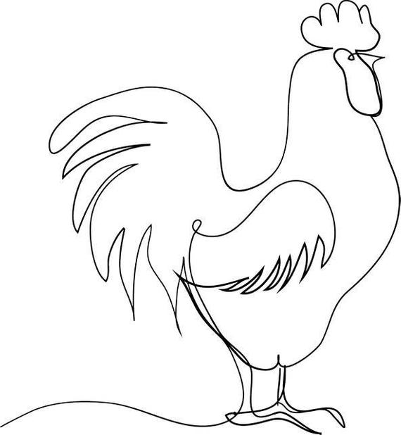 570x618 Rooster Single Continuous Line Drawing Vector Etsy - Rooster Line Drawing