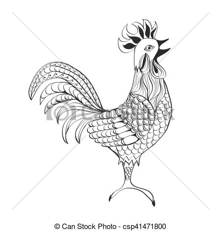 450x470 hand drawn doodle outline rooster illustration decorative - Rooster Outline Drawing