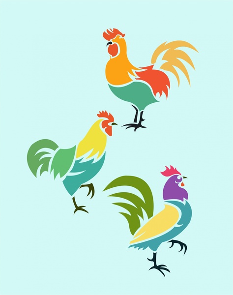 474x600 Roosters Drawing Design With Colorful Outline Free Vector In Adobe - Rooster Outline Drawing