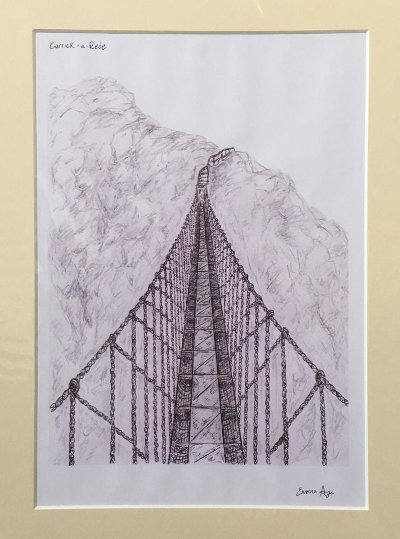 794x1069 carrick a rede rope bridge co antrim print etsy - Rope Bridge Drawing