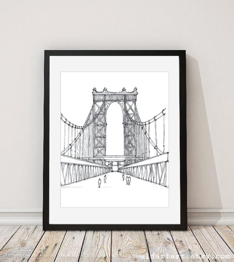 794x886 Manhattan Bridge Print New York Architectural Print Etsy - Rope Bridge Drawing