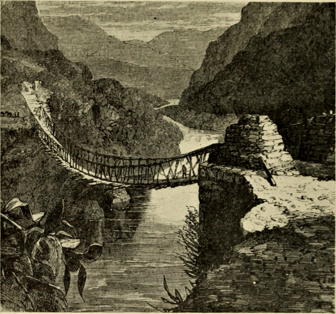 1280x1197 the inca rope bridge that's woven across a river each year - Rope Bridge Drawing