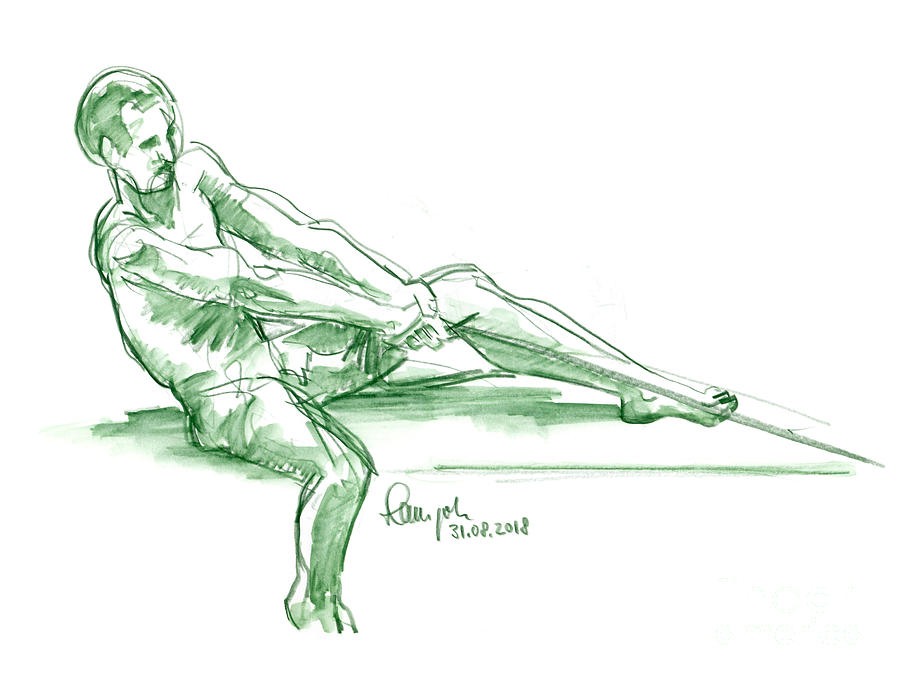 900x680 male figure drawing rope watercolor pencil drawing - Rope Drawing