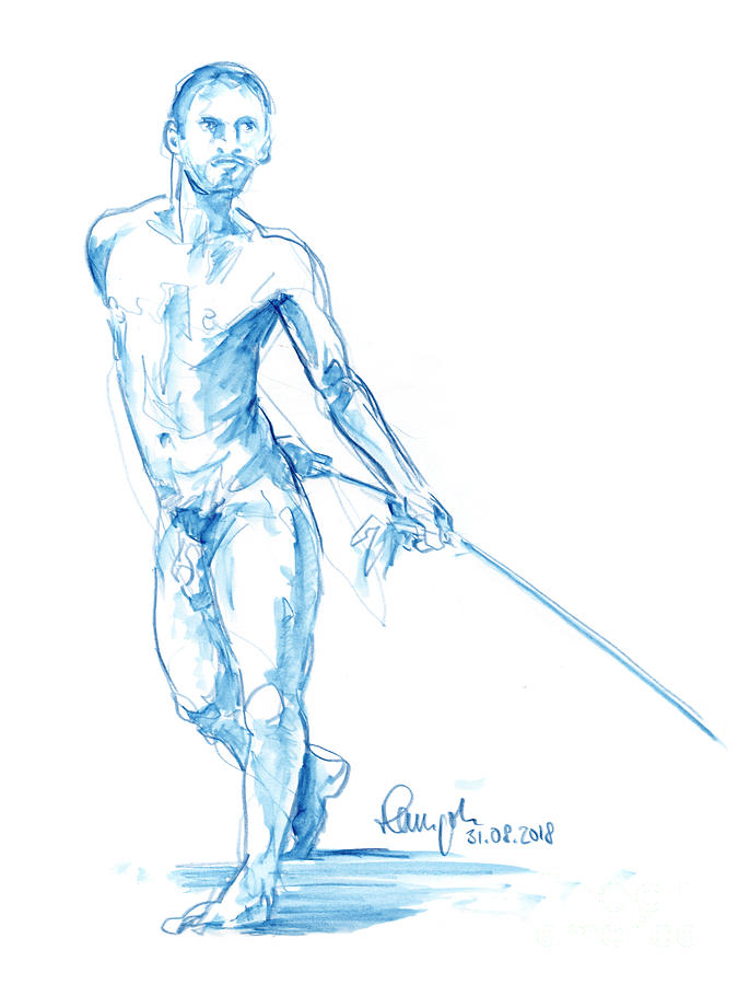 675x900 male figure drawing standing pose rope watercolor pencil - Rope Drawing
