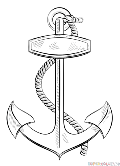 416x575 how to draw an anchor with rope step - Rope Line Drawing
