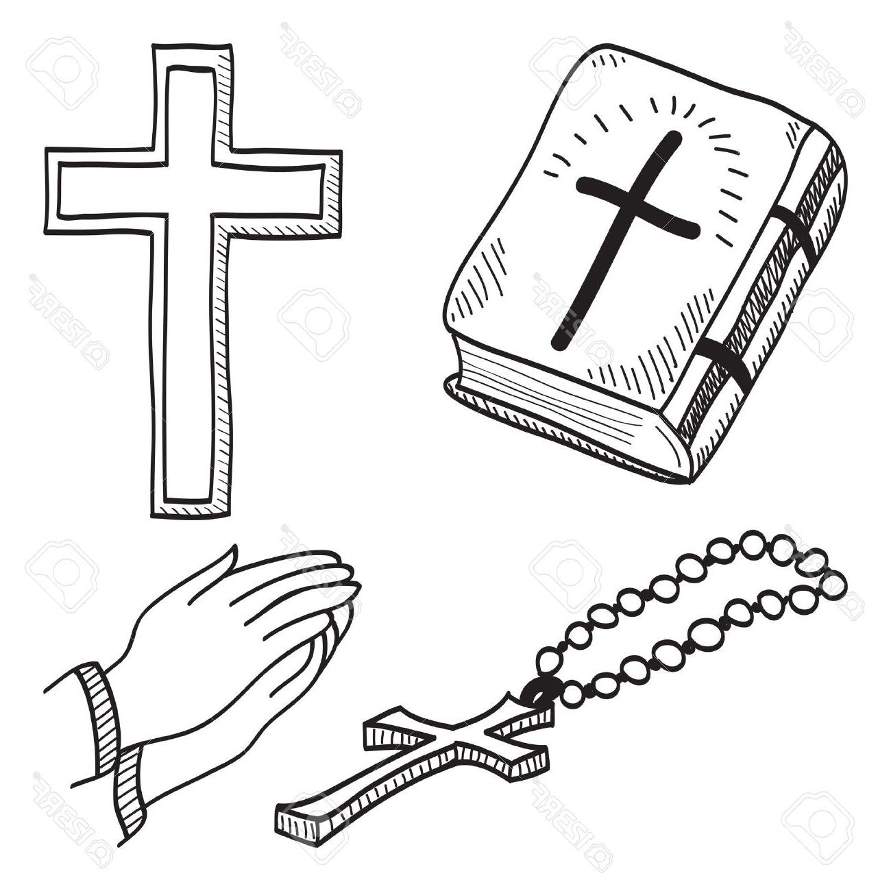 1300x1300 Best Hd Christian Hand Drawn Symbols Illustration Cross Bible - Rosary Cross Drawing