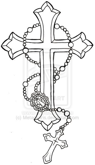 400x695 cross with rosary tattoo - Rosary Cross Drawing