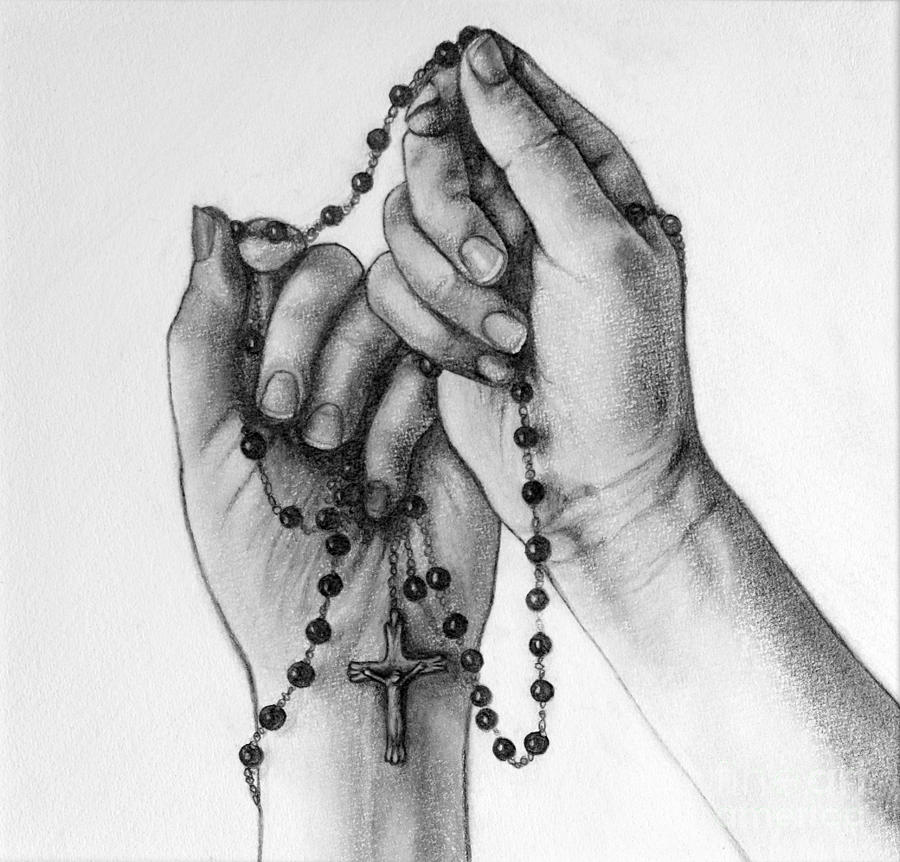 Holding A Cross Drawing - Rosary Cross Drawing. 