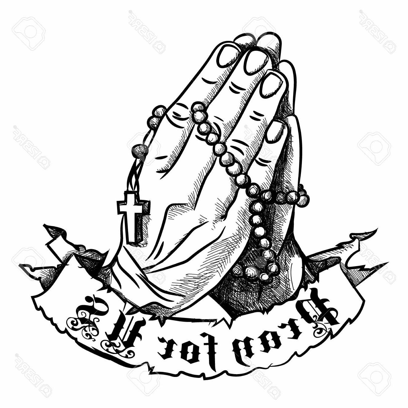 1300x1300 Best Hd Praying Hands With Rosary Pray For Us Drawing - Rosary Drawing