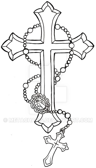 400x695 outline cross rosary tattoo design sample - Rosary Tattoo Drawing