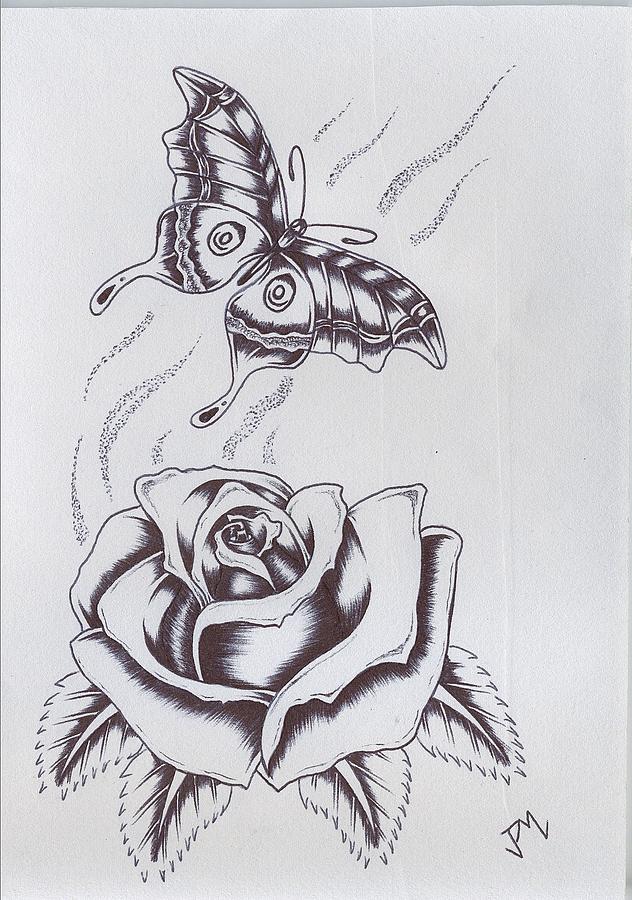 632x900 Swallowtail Butterfly Drawing - Rose And Butterfly Drawing