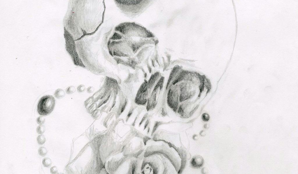 1024x600 Drawings Of Roses With Butterflies Skull Butterfly Rose Cross - Rose And Cross Drawings