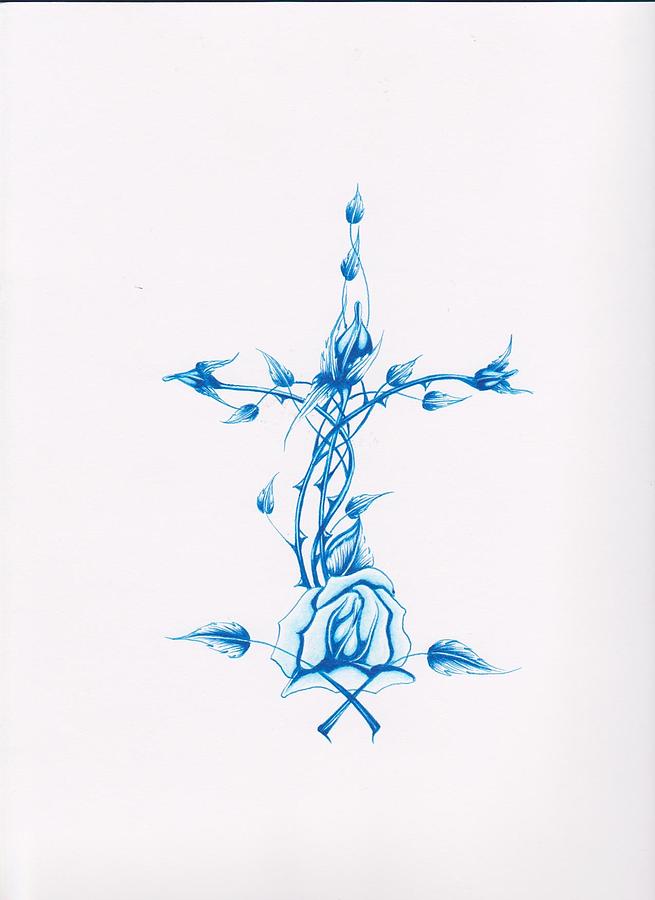 655x900 Blue Cross Rose Drawing - Rose And Cross Drawings