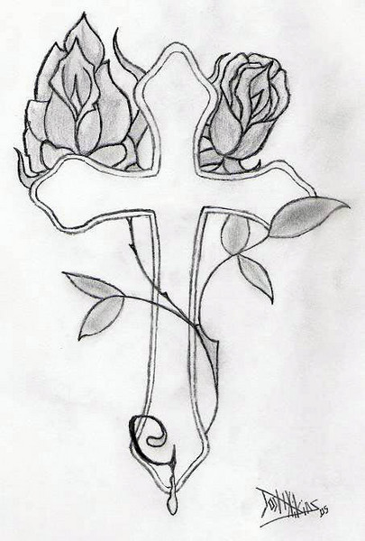 405x600 Rose Cross Tattoo - Rose And Cross Drawings