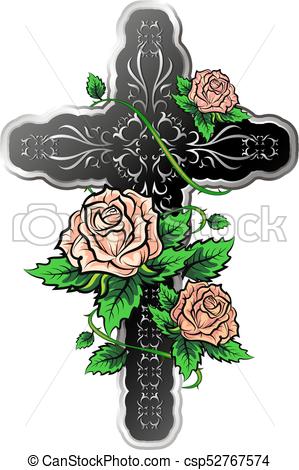 299x470 cross with roses cross with ornament and with roses vector - Rose And Cross Drawings